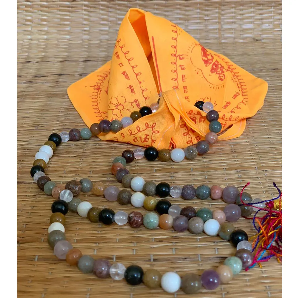 9 Planet Astrological Mala Beads With Saffron Mala Bag