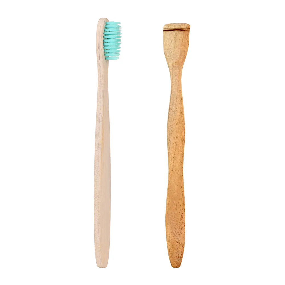Organic Wood Toothbrush Aqua + Neem Wood Tongue Scraper