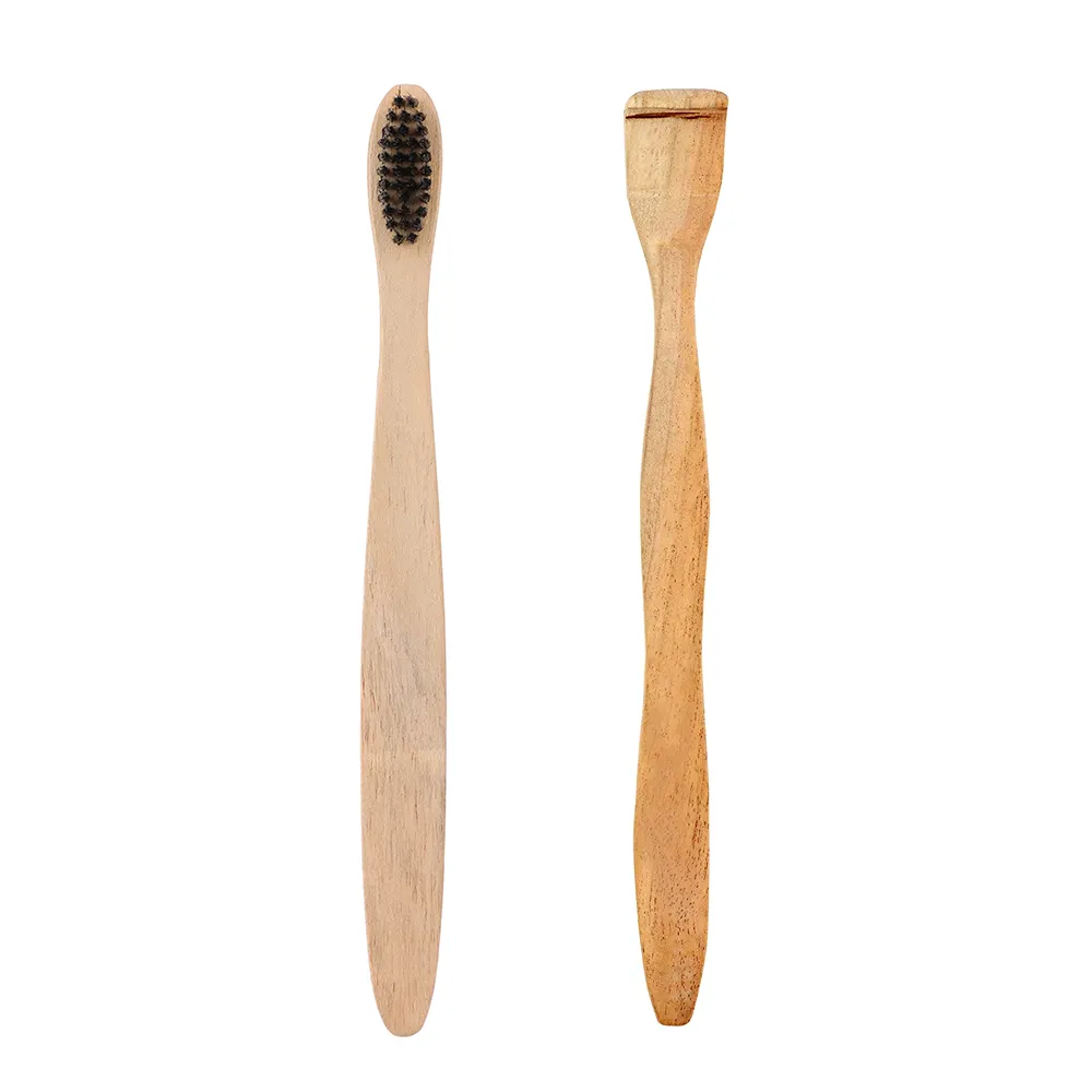 Organic Wood Toothbrush Black + Neem Wood Tongue Scraper
