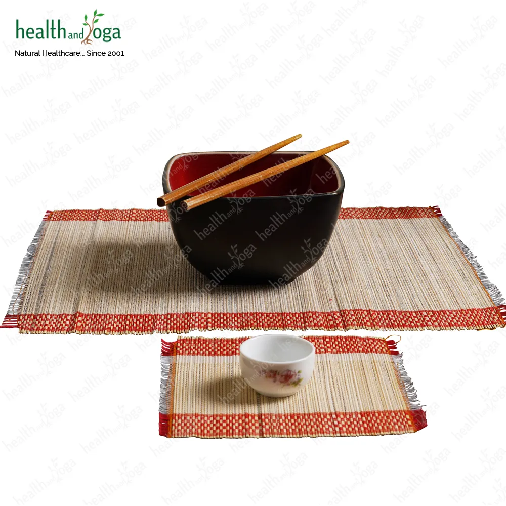 HealthAndYoga® Bamboo Table Mat Set (6 Placemats, 6 Glass Coasters & 1 Table Runner) Home Décor